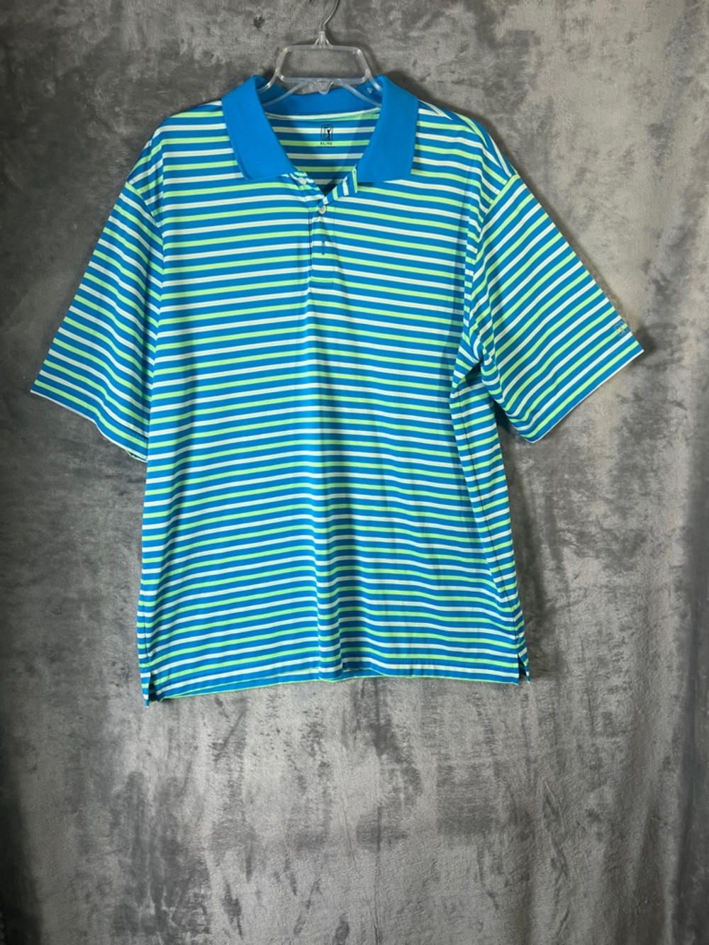PGA Tour Blue, Teal & White Striped Polo